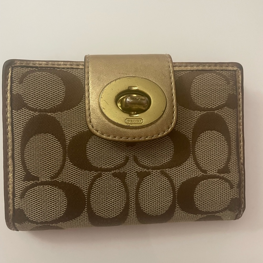 Coach Vintage Brown and Gold Wallet with Gold details
